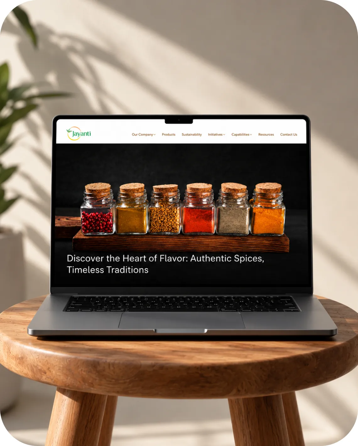 The Jayanti Herbs & Spice website on a laptop