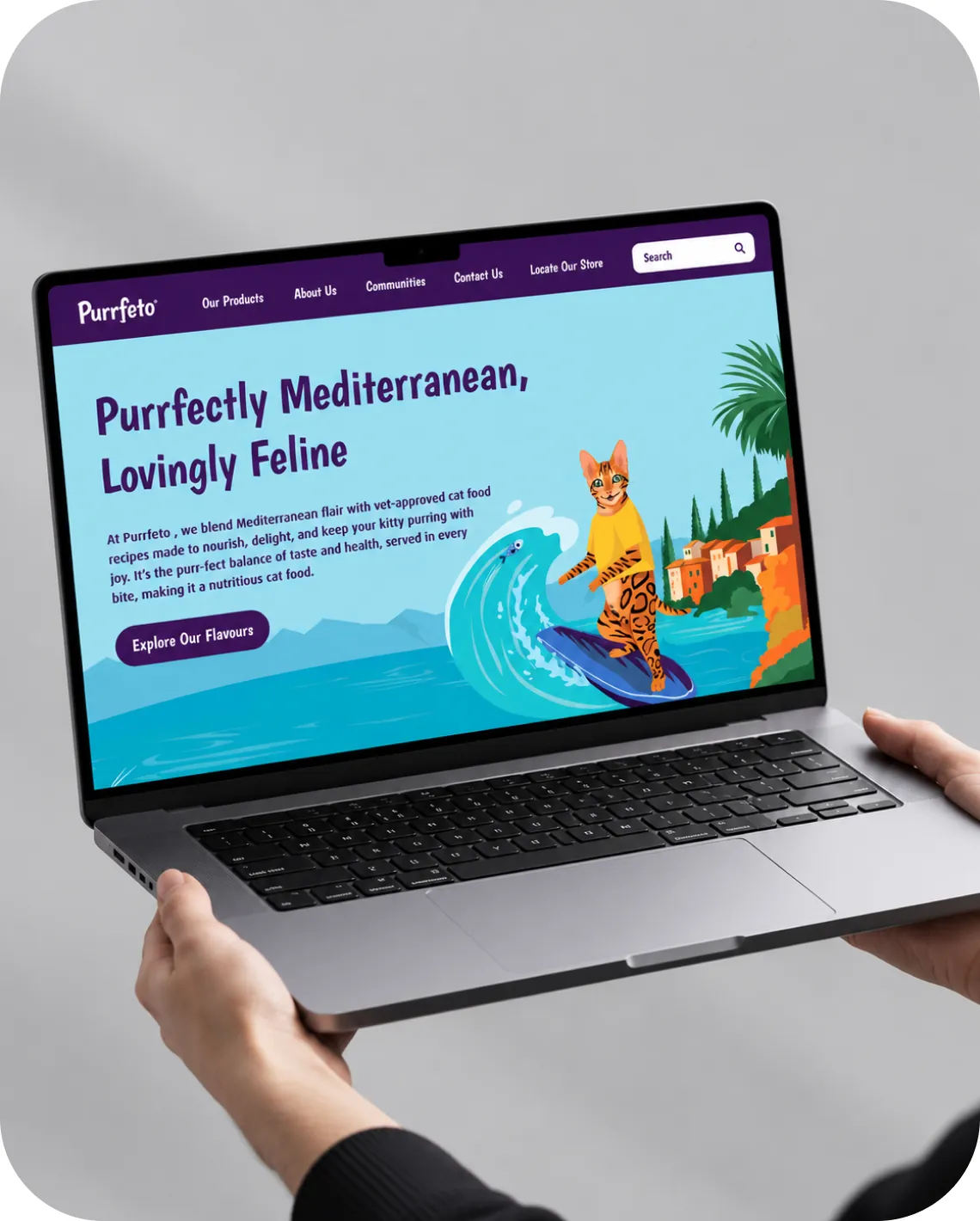 The Purrfeto website on a laptop